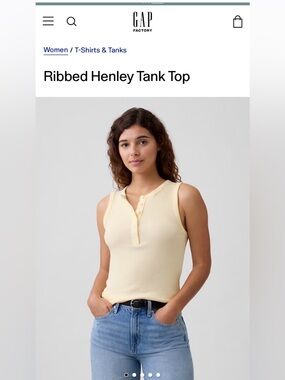 NWT! The GAP Ribbed Henley Tank Top in Pale Yellow Medium